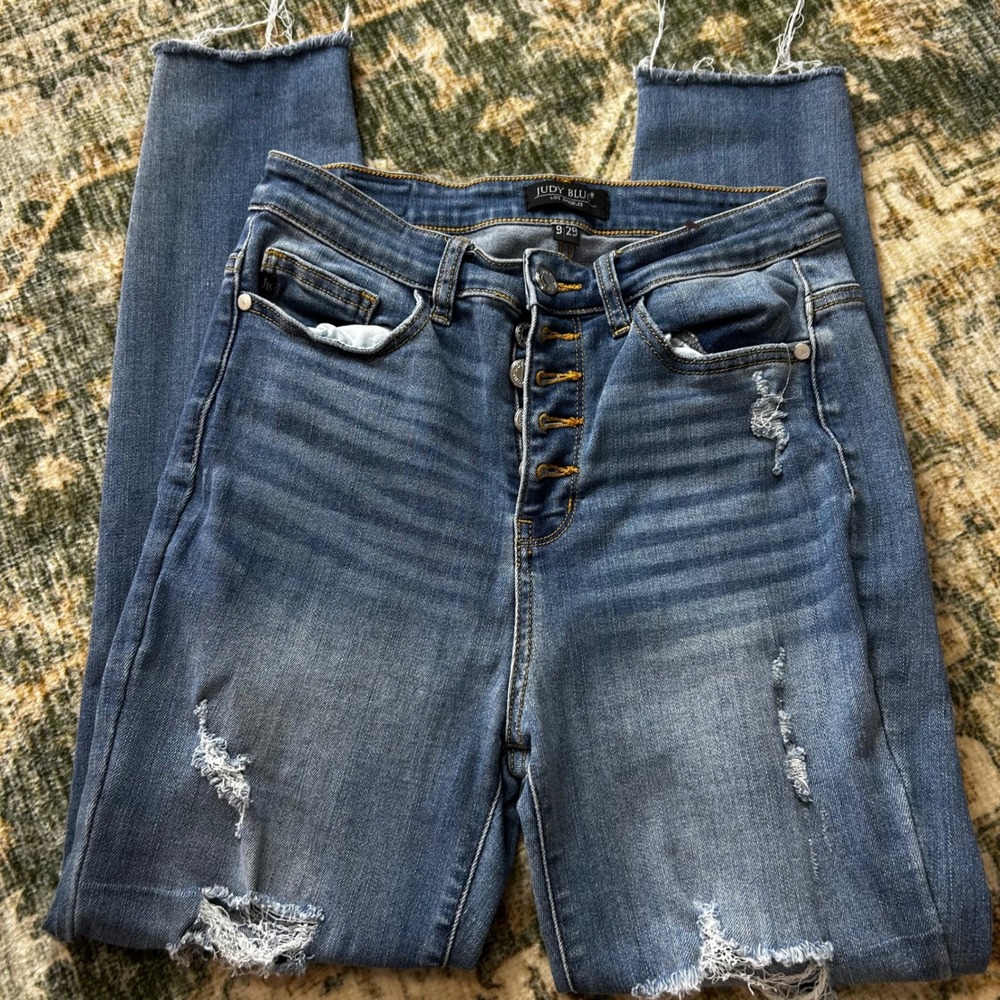 Judy blue skinny distressed button fly jeans 9/29